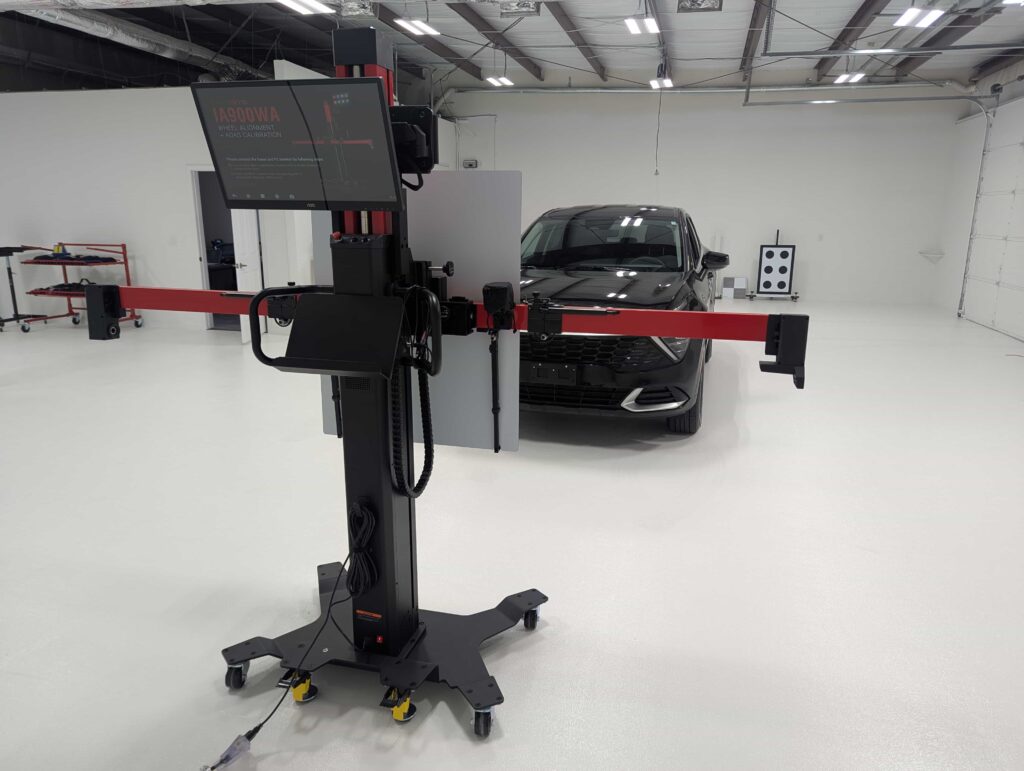 A car getting its front camera calibrated at PACE